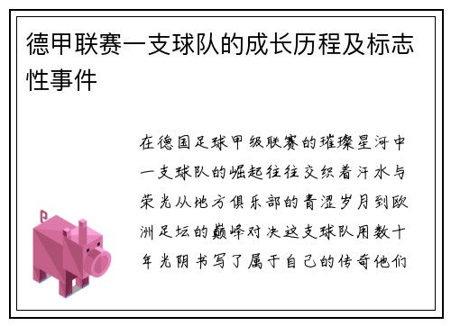 德甲联赛一支球队的成长历程及标志性事件